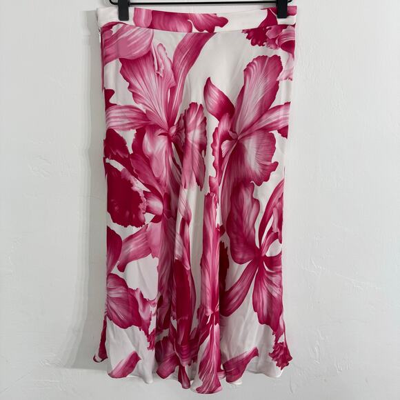 Carlisle Vintage Pink Hibiscus Floral Flared Silk Skirt Size 4 - Picture 4 of 7